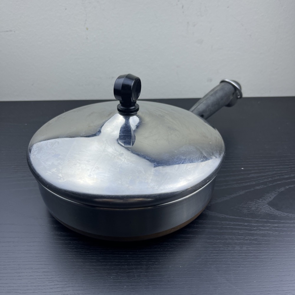 Revere Ware 8" Copper Bottom Frying Pan Skillet 1801 w/ Lid USA Vintage